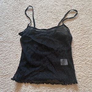 Brandy Melville NWOT black glitter mesh cropped tank with lettuce hem
